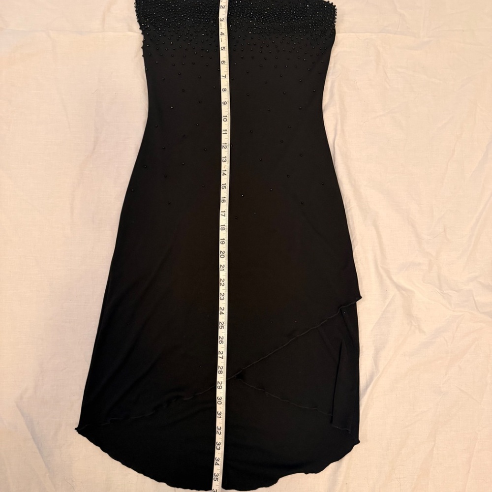 Black Strapless Beaded Dress Asymmetrical Hem Party Cocktail Size M - Picture 7 of 9